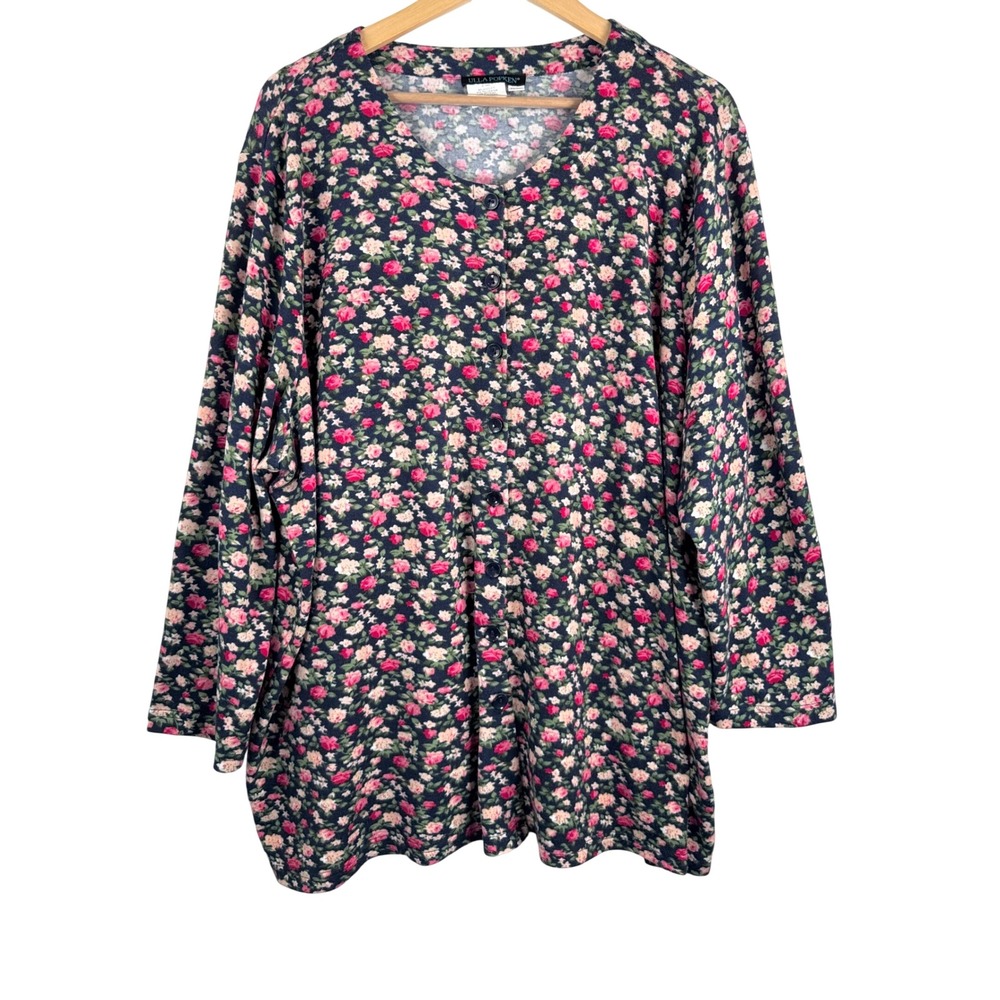 Ulla Popken Cardigan‎ Women 24/26 Floral Button cottage core soft colorful